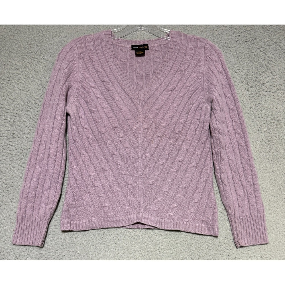 Philosophy Dane Lewis 100% Cashmere Cable knit v-neck sweater Womens Small Lilac